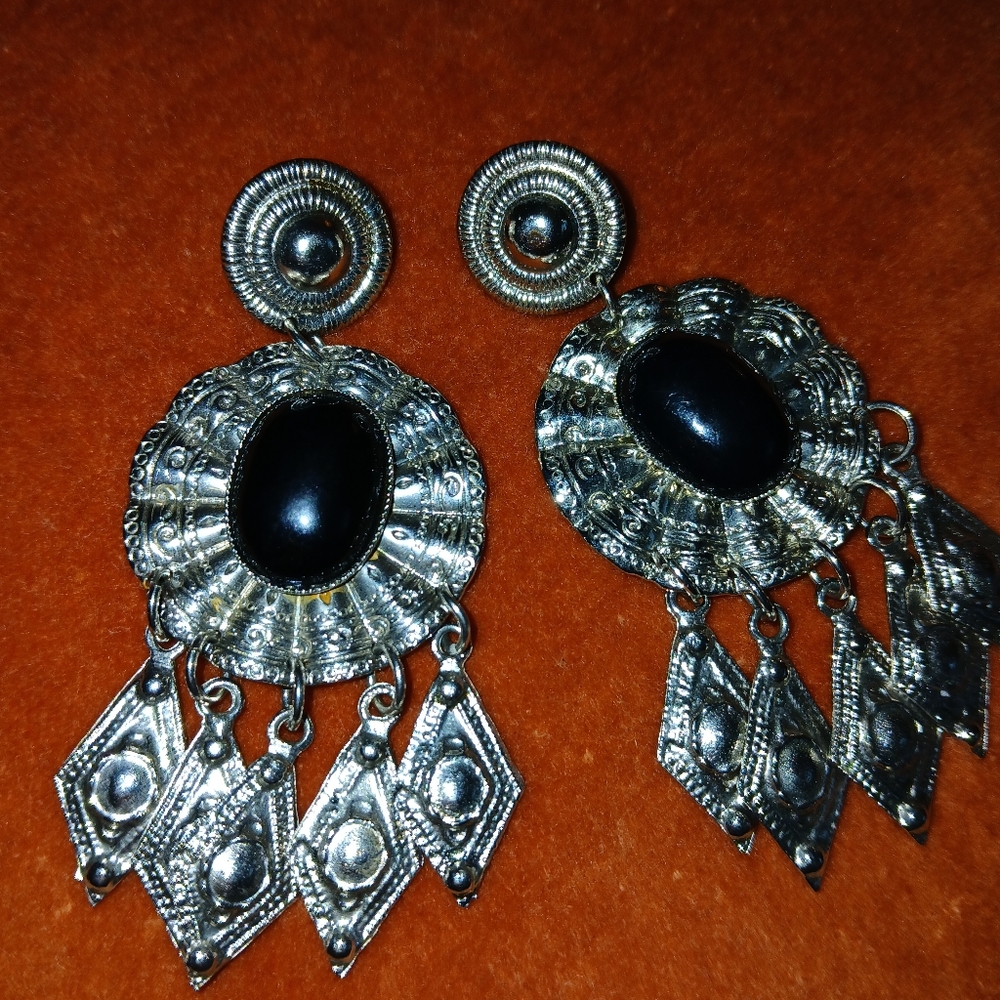 80's vintage filigree chandelier silver earrings